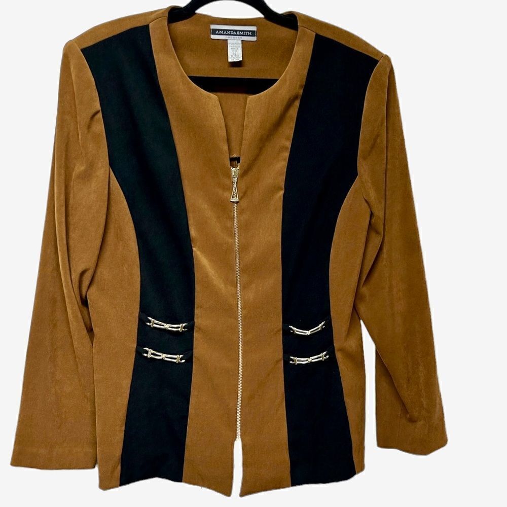 Amanda Smith Dresses Black Light Brown Tan Blazer Light Jacket Formal Sweater